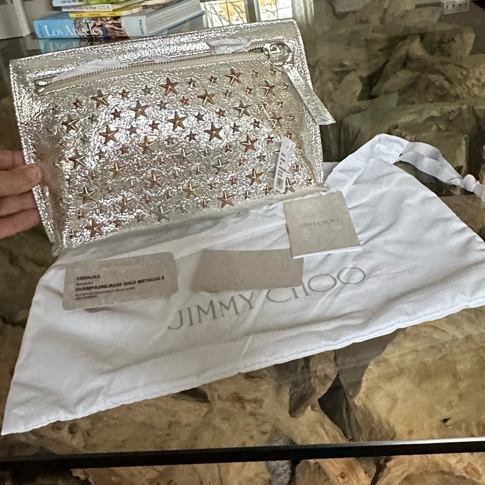 SOLD OUT Jimmy Choo Star Stud Metallic Leather Clutch NWT - Picture 10 of 13